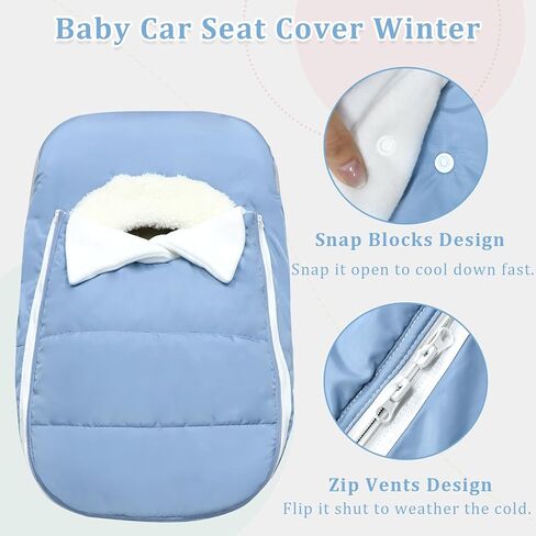 Car Seat Cover Baby Winter, Waterproof Carseat Covers Newborn Boy, Windproof Infant Car Seat Cover Warm & Breathable Use Universal Blue in Kuwait