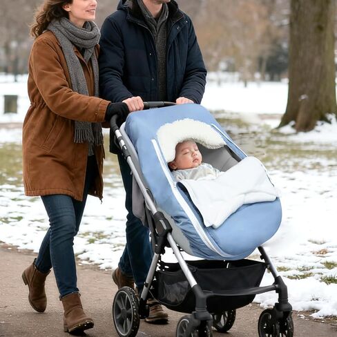 Car Seat Cover Baby Winter, Waterproof Carseat Covers Newborn Boy, Windproof Infant Car Seat Cover Warm & Breathable Use Universal Blue in Kuwait