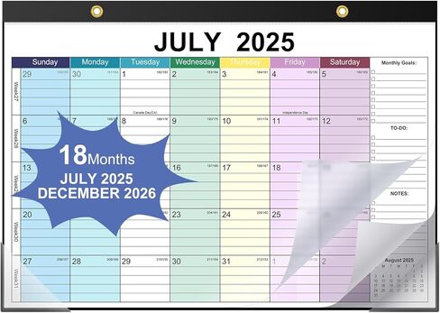 تقويم مكتب Timart 2026-2027، تقويم 18 شهرًا من يناير 2026 إلى يونيو 2027، كبير 17 بوصة × 12 بوصة تقويم شهري لسطح المكتب مع واقيات الزوايا للمدرسة المنزلية والمكتب (موضوع العطلات) in Kuwait