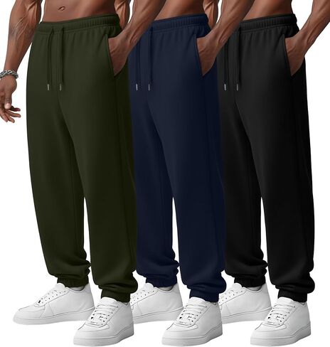 Huukeay 3 Pack Men's Sweatpants Lightweight Drawstring Joggers with Pockets Elastic Waist Workout Gym Running Lounge Pants in Saudi Arabia