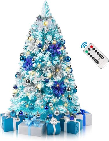 3FT Small Christmas Tree, Artificial Christmas Trees with 200 Lifelike Branches and 80 LED Lights, 36 Inch Prelit Christmas Tree with 110 Ornaments, Small Xmas Tree for Holiday Indoor DIY Decor in Saudi Arabia