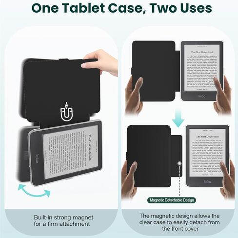 E NET-CASE Detachable Magnetic Case for 6" Kobo Clara Colour (2024) /Clara BW (2024) /2E (2022) eReader, Ultra Clear Back Scratch-Proof Light丨Easy to Detach & Attach丨Auto Sleep/Wake (Black) in Saudi Arabia