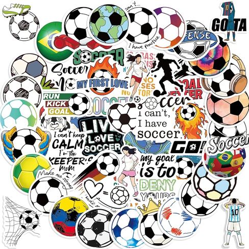 100 PCS Soccer Stickers ، ملصق مقاوم للماء فينيل لزجاجات المياه المحمولة ، هدايا كرة القدم للفتيات ، وصالح حفلات كرة القدم ومخزن عيد الميلاد للأطفال in Saudi Arabia