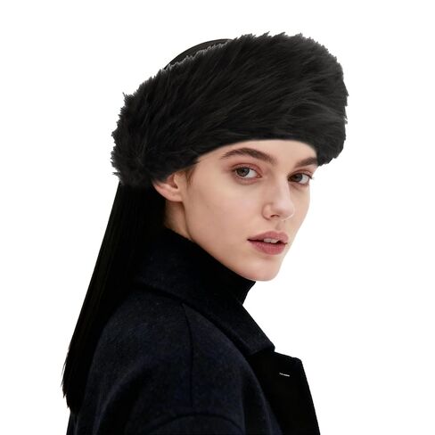 WHAVEL Faux Fur Headband Black Winter Headbands Elastic Ear Warmers Furry Ear Muffs in Saudi Arabia