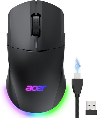 acer Wireless Gaming Mouse for Laptop, 24,000 DPI Wired Computer Gaming Mouse with 8 Programmable Buttons, Left & Right Hand, RGB Lighting Mice Gamer, Rechargeable, Long Battery Life for PC, Desktop in Saudi Arabia