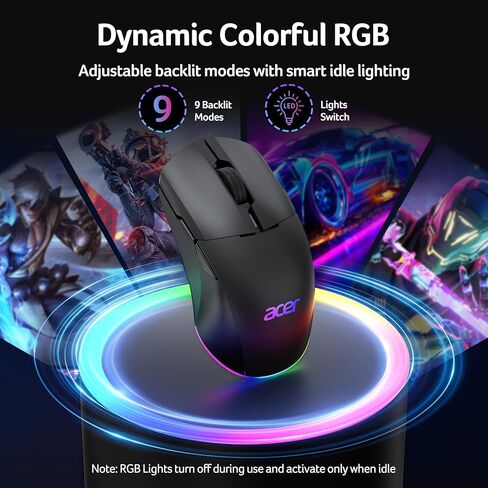 acer Wireless Gaming Mouse for Laptop, 24,000 DPI Wired Computer Gaming Mouse with 8 Programmable Buttons, Left & Right Hand, RGB Lighting Mice Gamer, Rechargeable, Long Battery Life for PC, Desktop in Saudi Arabia