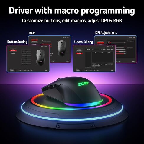 acer Wireless Gaming Mouse for Laptop, 24,000 DPI Wired Computer Gaming Mouse with 8 Programmable Buttons, Left & Right Hand, RGB Lighting Mice Gamer, Rechargeable, Long Battery Life for PC, Desktop in Saudi Arabia