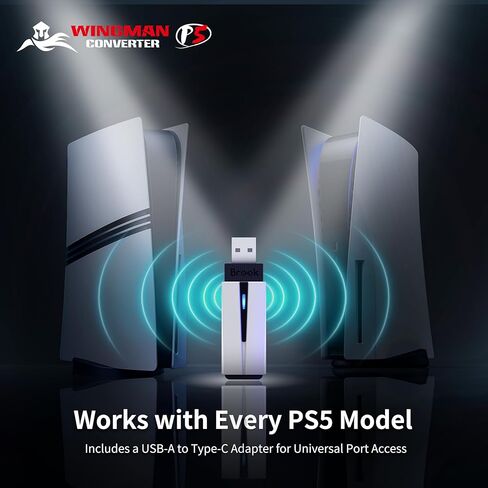 Brook Wingman P5 – P5، P4، محول وحدة تحكم ألعاب الكمبيوتر الشخصي | يدعم وحدات التحكم اللاسلكية والسلكية | استشعار الاهتزاز والحركة سداسية المحاور | Turbo وMacro وRemap عبر برنامج Converter Center in Kuwait