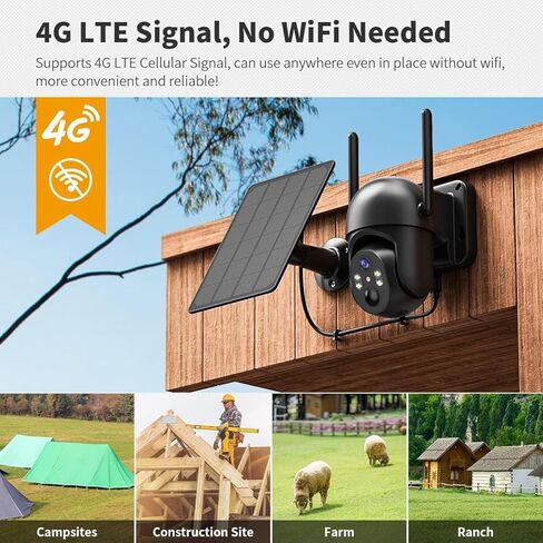 4 كاميرات أمان خلوية 4G LTE في الهواء الطلق، لا توجد كاميرا أمان WiFi تعمل بالطاقة الشمسية مع عرض 360 درجة، رؤية ليلية ملونة 2K، تتضمن بطاقة SIM (تدعم Verizon/AT&T/T-Mobile)، (أسود) in Kuwait