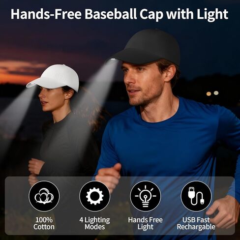 Taximi Unsex LED Baseball Cap, USB Rechargeable Baseball Cap with Light, Adjustable LED Hat Light for Fishing Jogging Camping in Saudi Arabia