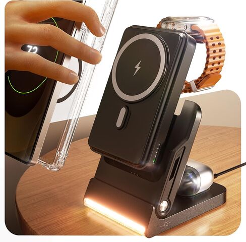 محطة شحن قابلة للطي لهاتف سامسونج، شاحن لاسلكي مغناطيسي 5 في 1 بقدرة 10000 مللي أمبير في الساعة وبنك طاقة محمول قابل للفصل متوافق مع هاتف Galaxy S25 Edge/Z Fold/Flip 7/S25/S24/S23، Galaxy Watch8، Bud in Kuwait