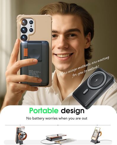 محطة شحن قابلة للطي لهاتف سامسونج، شاحن لاسلكي مغناطيسي 5 في 1 بقدرة 10000 مللي أمبير في الساعة وبنك طاقة محمول قابل للفصل متوافق مع هاتف Galaxy S25 Edge/Z Fold/Flip 7/S25/S24/S23، Galaxy Watch8، Bud in Kuwait