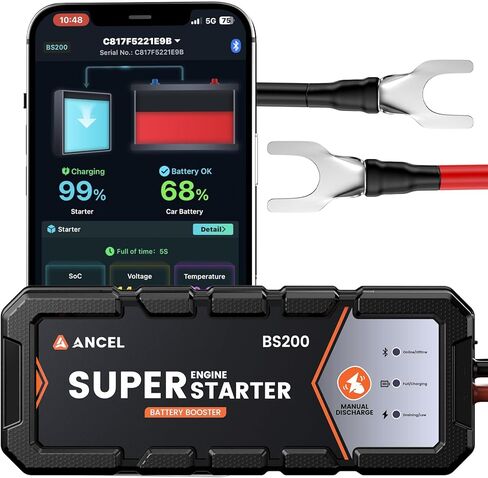 ANCEL BS200 Super Capacitor Jump Starter، معزز بطارية السيارة 12 فولت، لا يتطلب شحن، شاشة بطارية التطبيق، صندوق القفز على اللوحة وكابلات التوصيل، للغاز والديزل 3.0 لتر in Saudi Arabia