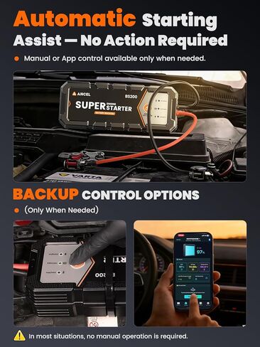 ANCEL BS200 Super Capacitor Jump Starter، معزز بطارية السيارة 12 فولت، لا يتطلب شحن، شاشة بطارية التطبيق، صندوق القفز على اللوحة وكابلات التوصيل، للغاز والديزل 3.0 لتر in Saudi Arabia