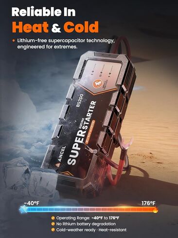ANCEL BS200 Super Capacitor Jump Starter، معزز بطارية السيارة 12 فولت، لا يتطلب شحن، شاشة بطارية التطبيق، صندوق القفز على اللوحة وكابلات التوصيل، للغاز والديزل 3.0 لتر in Saudi Arabia