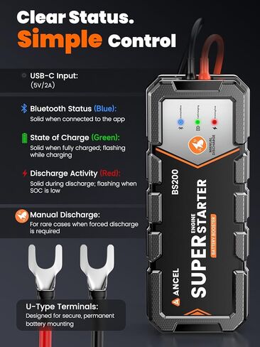 ANCEL BS200 Super Capacitor Jump Starter، معزز بطارية السيارة 12 فولت، لا يتطلب شحن، شاشة بطارية التطبيق، صندوق القفز على اللوحة وكابلات التوصيل، للغاز والديزل 3.0 لتر in Saudi Arabia