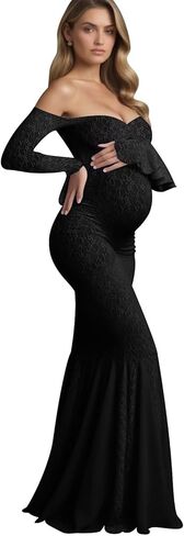 فستان حمل من الدانتيل قابل للتمدد قبالة الكتف فستان استحمام الطفل حورية البحر Bodycon كشكش فستان الحمل ماكسي in Kuwait