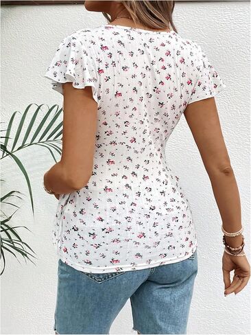 MakeMeChic Women's Maternity Tee Shirt Ditsy Floral Wrap V Neck Cap Sleeve Summer Pregnancy Tops in Saudi Arabia