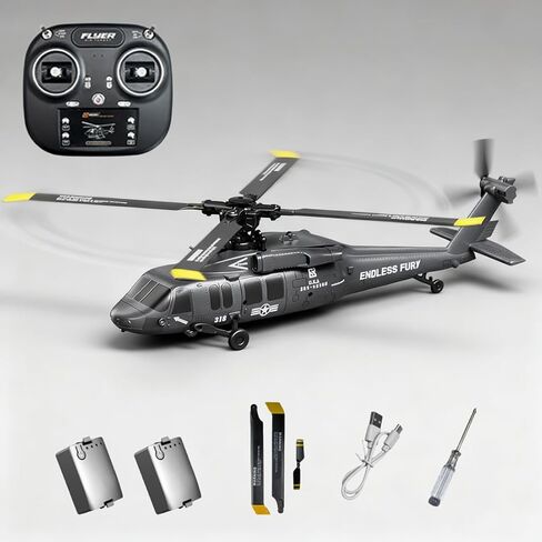 طائرة هليكوبتر بلاك هوك K200 RC، نموذج محاكاة بهلوانية 6 قنوات مع وضع التدفق البصري، قادرة على الطيران المقلوب (أخضر/2 بطارية) in Kuwait