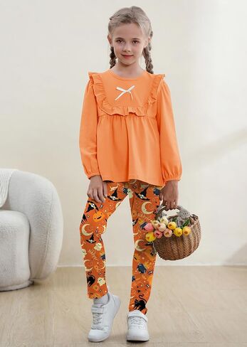 AMCLOS مجموعة ملابس الفتيات 3-8 سنوات ملابس الأطفال، رائعتين لطيف كشكش Bowknot كم طويل بلايز + السراويل الطويلة الأزهار الخريف in Kuwait