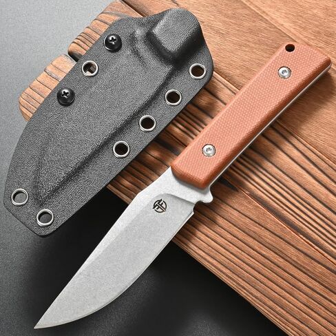 FF104 Fixed Blade Knife, 14C28N Steel Blade Micarta Handle Full Tang Knife for Outdoor Camping Hunting Fishing Working(Brown) in Kuwait