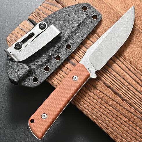 FF104 Fixed Blade Knife, 14C28N Steel Blade Micarta Handle Full Tang Knife for Outdoor Camping Hunting Fishing Working(Brown) in Kuwait