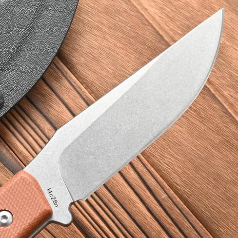 FF104 Fixed Blade Knife, 14C28N Steel Blade Micarta Handle Full Tang Knife for Outdoor Camping Hunting Fishing Working(Brown) in Kuwait
