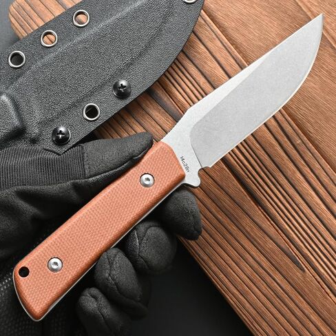 FF104 Fixed Blade Knife, 14C28N Steel Blade Micarta Handle Full Tang Knife for Outdoor Camping Hunting Fishing Working(Brown) in Kuwait