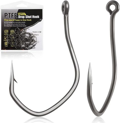 Dovesun 60PCS Drop Shot Hooks for Bass Fishing Wacky Rig Hooks, Drop Shot rig Split Shot for Freshwater & Saltwater Dropshot Hooks #1 1/0 2/0 3/0 in Saudi Arabia