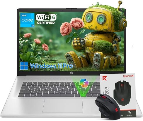 كمبيوتر محمول HP 17 للأعمال والدراسة، معالج Intel 8-Core i3، شاشة 17.3 بوصة مضادة للتوهج، ذاكرة الوصول العشوائي 16 جيجابايت، 512 جيجابايت SSD، Windows 11 Pro، AI Copilot، لوحة مفاتيح رقمية، ما يصل إلى 9 ساعات، مجموعة شحن سريع in Kuwait