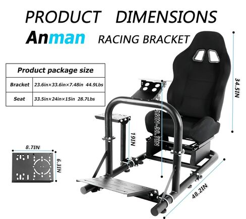 Anman Adjustable Racing Simulator Cockpit Pro Fits for Logitech G27 G29 G920,for Thrustmaster T300RS TX,for Fanatec, Racing Stand with Black Seat, Not include Steering wheel and Pedals in Saudi Arabia