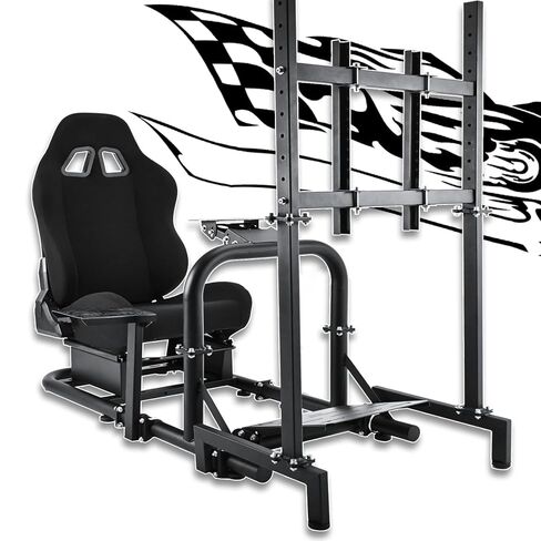 Anman Adjustable Racing Simulator Cockpit Pro Fits for Logitech G27 G29 G920,for Thrustmaster T300RS TX,for Fanatec, Racing Stand with Black Seat, Not include Steering wheel and Pedals in Saudi Arabia