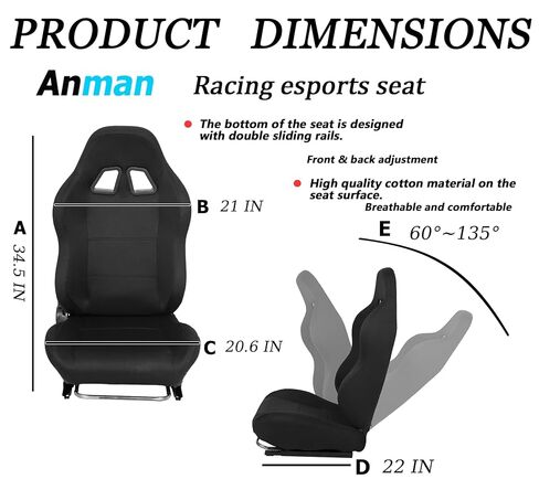 Anman Adjustable Racing Simulator Cockpit Pro Fits for Logitech G27 G29 G920,for Thrustmaster T300RS TX,for Fanatec, Racing Stand with Black Seat, Not include Steering wheel and Pedals in Saudi Arabia