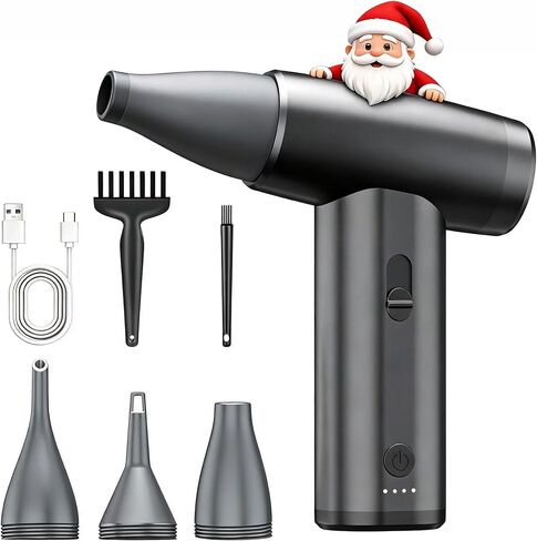 Metal Electric Compressed Air Duster, 300000RPM Brushless Motor with Stepless Speed, Rechargeable Cordless Mini Blower for Computer Keyboard Cleaning, Car Detailing, House and Outdoor Use(Black) in Kuwait