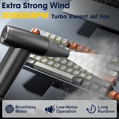 Metal Electric Compressed Air Duster, 300000RPM Brushless Motor with Stepless Speed, Rechargeable Cordless Mini Blower for Computer Keyboard Cleaning, Car Detailing, House and Outdoor Use(Black) in Kuwait