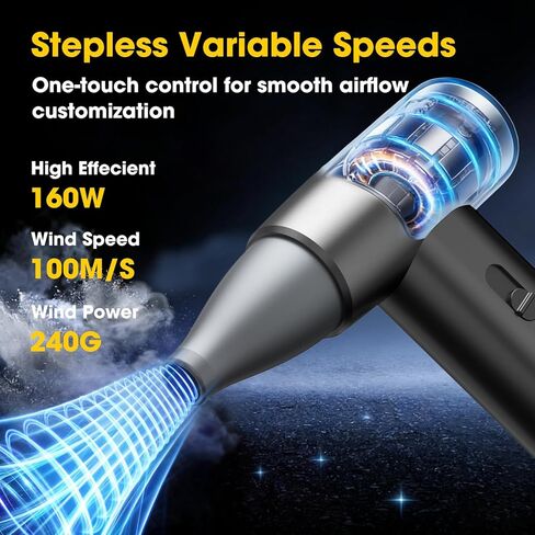 Metal Electric Compressed Air Duster, 300000RPM Brushless Motor with Stepless Speed, Rechargeable Cordless Mini Blower for Computer Keyboard Cleaning, Car Detailing, House and Outdoor Use(Black) in Kuwait