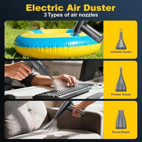 Metal Electric Compressed Air Duster, 300000RPM Brushless Motor with Stepless Speed, Rechargeable Cordless Mini Blower for Computer Keyboard Cleaning, Car Detailing, House and Outdoor Use(Black) in Kuwait