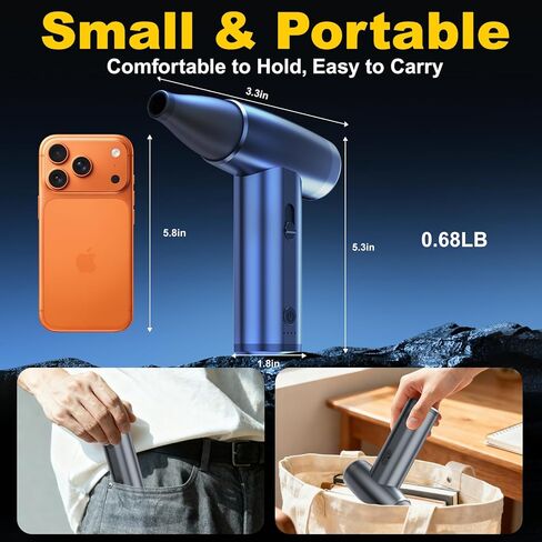 Metal Electric Compressed Air Duster, 300000RPM Brushless Motor with Stepless Speed, Rechargeable Cordless Mini Blower for Computer Keyboard Cleaning, Car Detailing, House and Outdoor Use(Black) in Kuwait