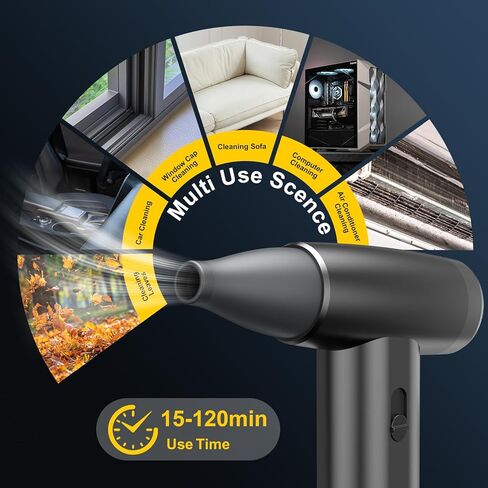منفضة هواء مضغوطة كهربائية معدنية، محرك بدون فرشاة 300000 دورة في الدقيقة مع سرعة ستبليس، منفاخ صغير لاسلكي قابل لإعادة الشحن لتنظيف لوحة مفاتيح الكمبيوتر، وتفصيل السيارة، والاستخدام المنزلي والخارجي (أسود) in Kuwait