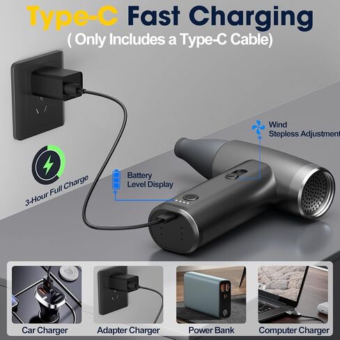 Metal Electric Compressed Air Duster, 300000RPM Brushless Motor with Stepless Speed, Rechargeable Cordless Mini Blower for Computer Keyboard Cleaning, Car Detailing, House and Outdoor Use(Black) in Kuwait