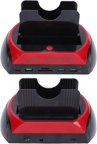 محطة إرساء محرك الأقراص الصلبة GOWENIC، قارئ SSD خارجي USB 3.0 ثنائي الخليج مع نسخة احتياطية بلمسة واحدة وقارئ بطاقات متعدد لمحركات أقراص IDE SATA مقاس 2.5 3.5 بوصة OS X (قابس الولايات المتحدة) in Kuwait