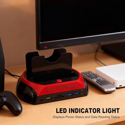 محطة إرساء القرص الصلب، محطة إرساء محرك الأقراص الصلبة الخارجية USB 3.0 ذات خليج مزدوج مع نسخة احتياطية بلمسة واحدة، قارئ قرص عالمي لبطاقة ذاكرة IDE SATA HDD SSD مقاس 2.5 3.5 بوصة (قابس أمريكي) in Kuwait