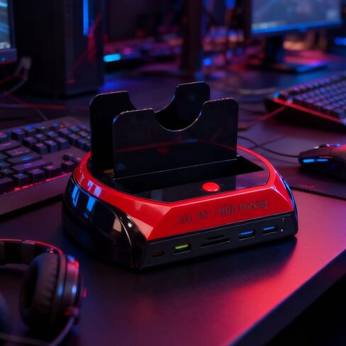 محطة إرساء القرص الصلب، محطة إرساء محرك الأقراص الصلبة الخارجية USB 3.0 ذات خليج مزدوج مع نسخة احتياطية بلمسة واحدة، قارئ قرص عالمي لبطاقة ذاكرة IDE SATA HDD SSD مقاس 2.5 3.5 بوصة (قابس أمريكي) in Kuwait