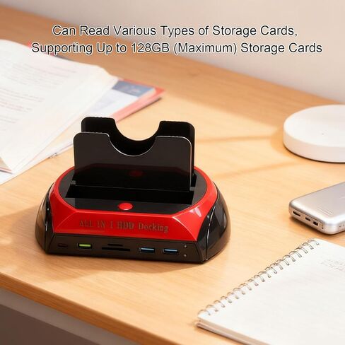 محطة إرساء القرص الصلب، محطة إرساء محرك الأقراص الصلبة الخارجية USB 3.0 ذات خليج مزدوج مع نسخة احتياطية بلمسة واحدة، قارئ قرص عالمي لبطاقة ذاكرة IDE SATA HDD SSD مقاس 2.5 3.5 بوصة (قابس أمريكي) in Kuwait