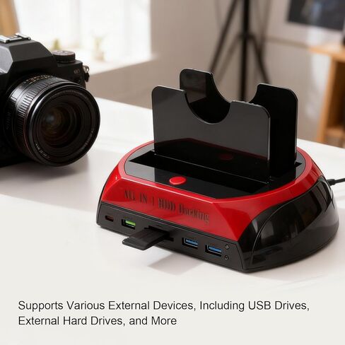 محطة إرساء القرص الصلب، محطة إرساء محرك الأقراص الصلبة الخارجية USB 3.0 ذات خليج مزدوج مع نسخة احتياطية بلمسة واحدة، قارئ قرص عالمي لبطاقة ذاكرة IDE SATA HDD SSD مقاس 2.5 3.5 بوصة (قابس أمريكي) in Kuwait