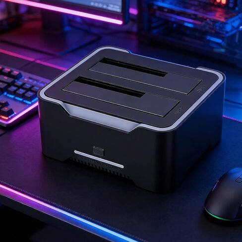 محطة إرساء محرك الأقراص الصلبة Yunseity Dual Bay، قاعدة توصيل USB 3.0 HDD SSD خارجية مع ضوء RGB ووظيفة استنساخ غير متصل، لمحركات الأقراص الصلبة SSD 2.5 بوصة 3.5 بوصة (قابس أمريكي) in Saudi Arabia