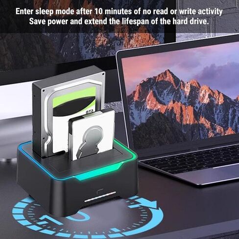 Gugxiom USB 3.0 to SATA Dual Bay External Hard Drive Docking Station for 2.5 or 3.5in HDD, SSD, with UASP, RGB Light, Hard Drive Duplicator, Cloner Function (US Plug) in Saudi Arabia