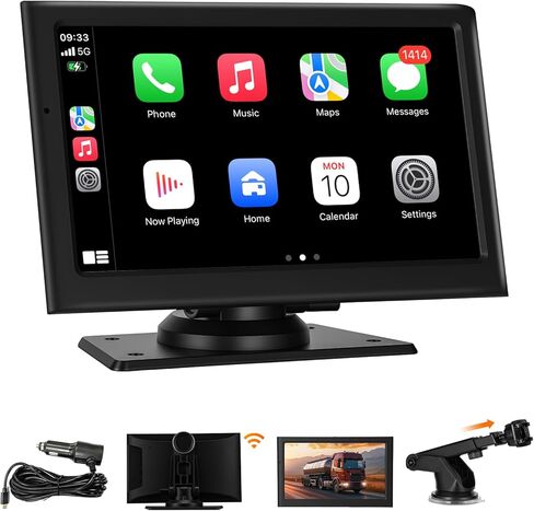 7'' Wireless CarPlay Screen for Car, Portable Apple Car Play & Android Auto, Car Stereo HD Touchscreen, 5.8G WiFi, Voice Control, GPS Navigation, Siri & Mirror Link, for All Vehicles in Kuwait