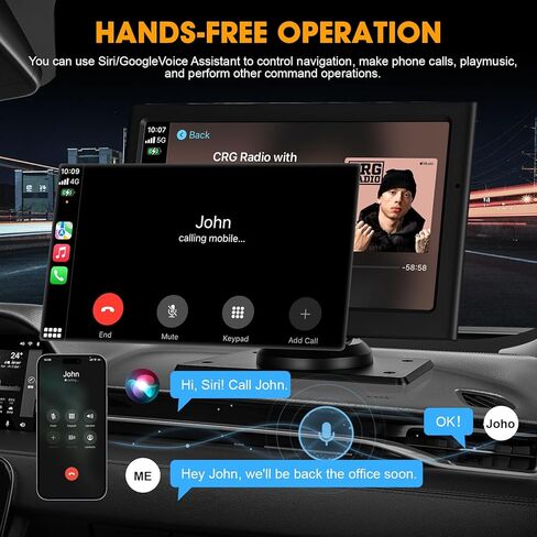 7'' Wireless CarPlay Screen for Car, Portable Apple Car Play & Android Auto, Car Stereo HD Touchscreen, 5.8G WiFi, Voice Control, GPS Navigation, Siri & Mirror Link, for All Vehicles in Kuwait