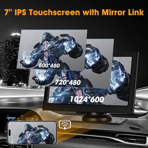 7'' Wireless CarPlay Screen for Car, Portable Apple Car Play & Android Auto, Car Stereo HD Touchscreen, 5.8G WiFi, Voice Control, GPS Navigation, Siri & Mirror Link, for All Vehicles in Kuwait